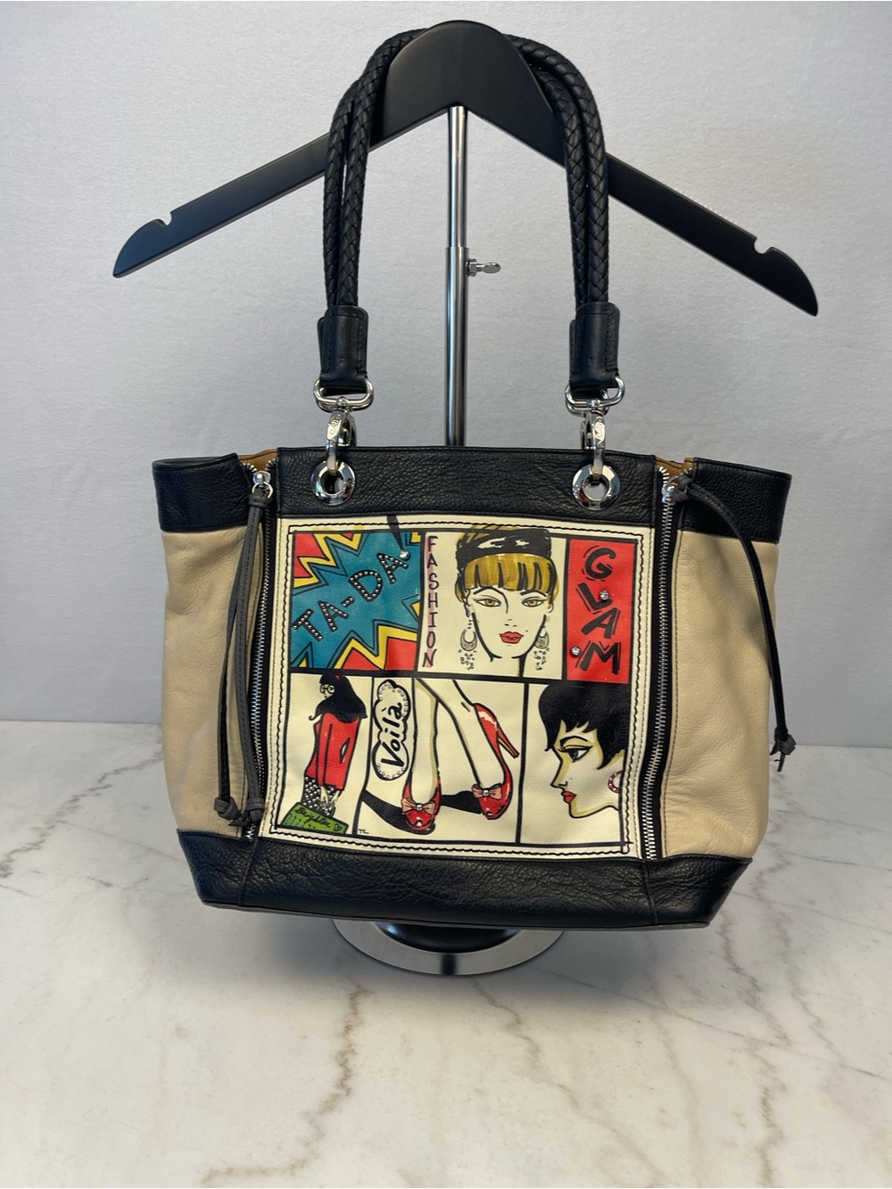 Brighton Black and Beige Comic-Panel Tote